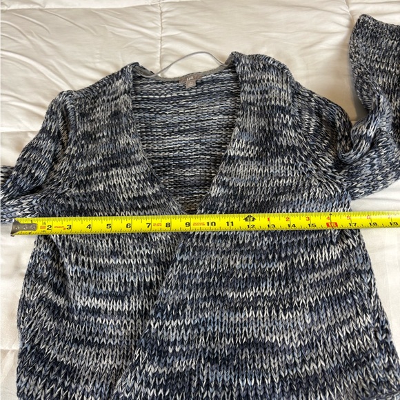 J.Jill Women’s Large Knit Open Cardigan Sweater Blue Gray Marled Cropped Cotton - Picture 3 of 6